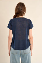 Load image into Gallery viewer, Navy Blue Knitted T shirt with Gold Detail  - Molly Bracken