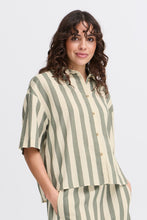 Load image into Gallery viewer, 5445 - Striped Button Agave Green Mix -Up Shirt - Fransa
