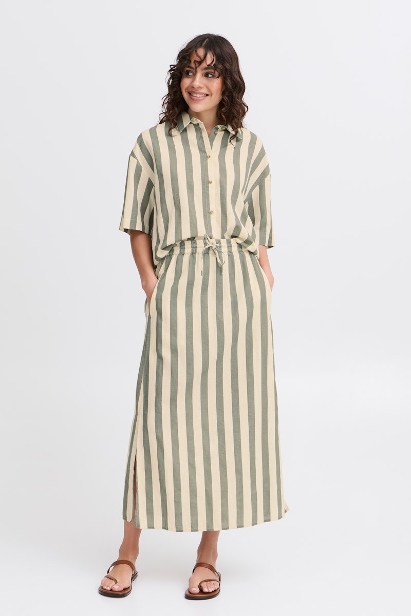 5445 - Striped Button Agave Green Mix -Up Shirt - Fransa