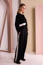 Load image into Gallery viewer, Black &amp; Thyme Round Neck Top With Colour Inset Bands- Naya