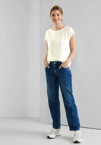 319579- Street One Off-White Lace Shoulder Sleeveless top