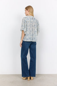 40766- Paisley Print Cotton Blouse- Sky Blue- Soya Concept