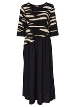 Load image into Gallery viewer, Black &amp; Sand Print Dress With Plain Bottom- Naya