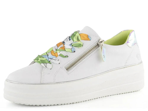 D1C06-80 -White Trainer with Colourful Lace - White - Remonte