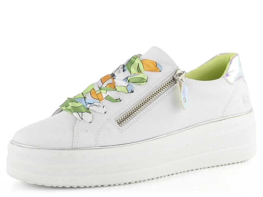D1C06-80 -White Trainer with Colourful Lace - White - Remonte