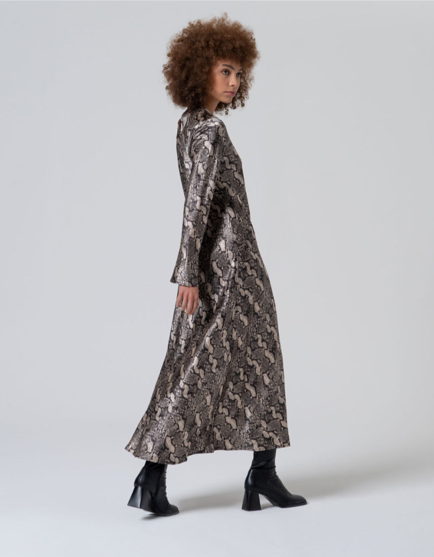 Long Animal Print Dress - Grey - Surkana