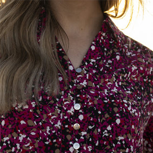 Long Sleeve Blouse with Buttons Abstract Print - Marble
