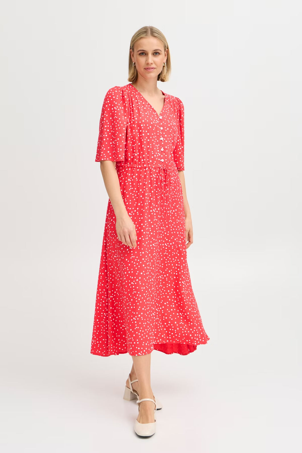 5414 - Dress with Button Detail - Pink - Fransa
