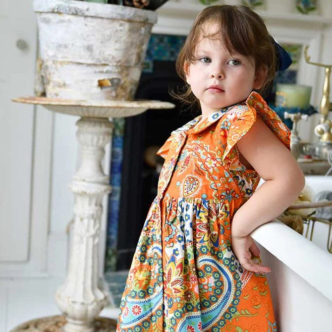 GD110- Orange Paisley Dress - Powell Craft
