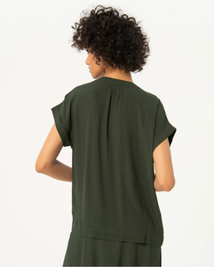 123- V Neck Short Sleeve Top- Khaki- Surkana