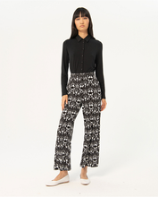 Load image into Gallery viewer, 513- Print Straight Leg Elasticated Trousers- Black- Surkana