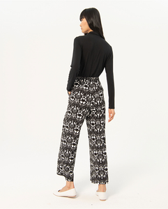 513- Print Straight Leg Elasticated Trousers- Black- Surkana