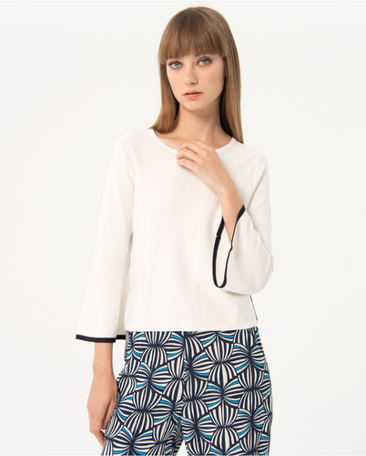 232- Knitted Bell 3/4 Sleeve Jumper- White- Surkana