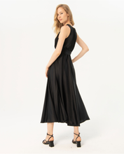 Load image into Gallery viewer, 724- V Neck Satin Sleeveless Midi Dress- Black- Surkana