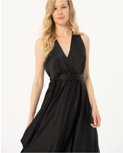 Load image into Gallery viewer, 724- V Neck Satin Sleeveless Midi Dress- Black- Surkana