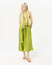 Load image into Gallery viewer, 724- V Neck Satin Sleeveless Midi Dress- Lime Green- Surkana