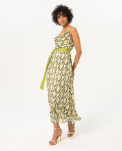Load image into Gallery viewer, 724- Printed Dress w/ Draped Neckline- Lime Green Mix- Surkana
