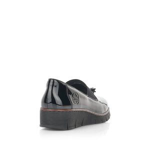 53751- Patent Low Wedge Loafer- Black- Rieker