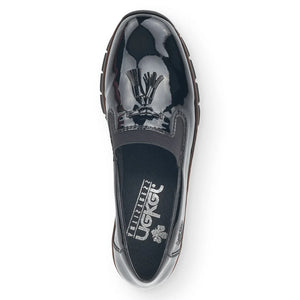 53751- Patent Low Wedge Loafer- Black- Rieker