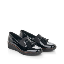 Load image into Gallery viewer, 53751- Patent Low Wedge Loafer- Black- Rieker