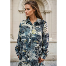 Load image into Gallery viewer, NSDQ891- Navy Cream &amp; Gold Floral Shirt Dress - Powell Craft