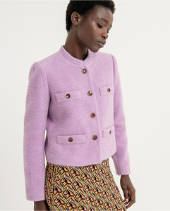 413- Short Button Front Jacquard Jacket- Lilac- Surkana