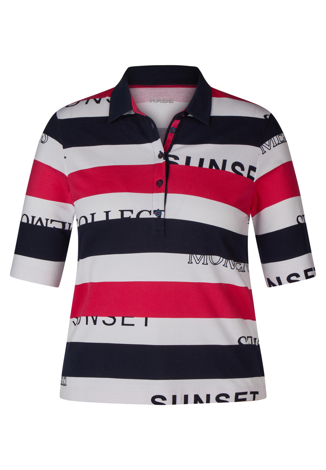 122367- Short Sleeve Striped Polo- Pink/Navy- Rabe