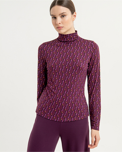 011- Printed Long Sleeve Polo Neck Top-Purple-Surkana