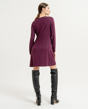 Load image into Gallery viewer, 716- Long Sleeve VNeck Printed Dress- Purple- Surkana