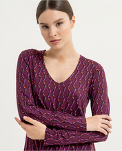 Load image into Gallery viewer, 716- Long Sleeve VNeck Printed Dress- Purple- Surkana