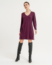 Load image into Gallery viewer, 716- Long Sleeve VNeck Printed Dress- Purple- Surkana