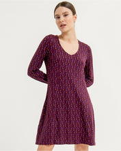Load image into Gallery viewer, 716- Long Sleeve VNeck Printed Dress- Purple- Surkana
