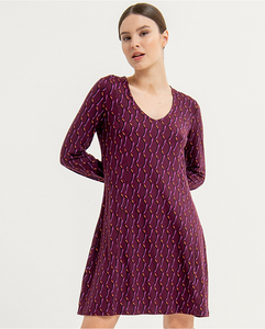 716- Long Sleeve VNeck Printed Dress- Purple- Surkana