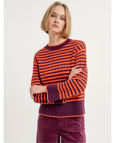 232- Stripe Knit Print Jumper- Orange- Surkana