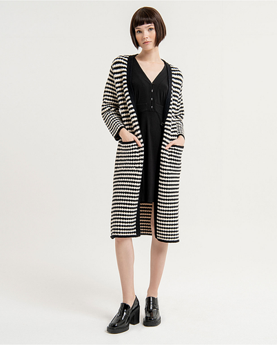 431- Knitted Striped Cardigan- Black/Ecru- Surkana