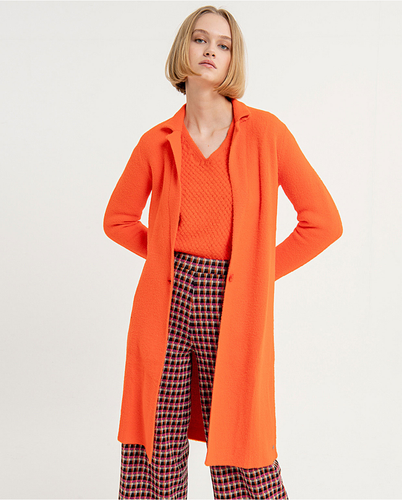 331- Knitted Coat w/ Lapel Collar- Orange- Surkana
