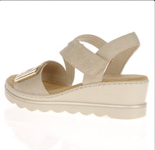 Load image into Gallery viewer, Beige Sandal with Gold Buckle - Rieker