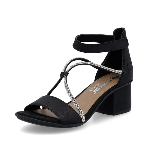 64654-00 - Black Strap Heels - Rieker