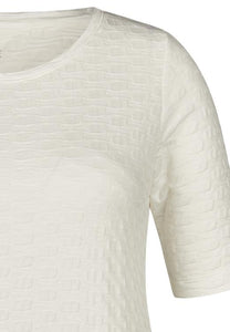 114301- Cream Textured Round Neck TShirt- Rabe