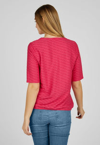 114301- Magenta Textured Round Neck TShirt- Rabe