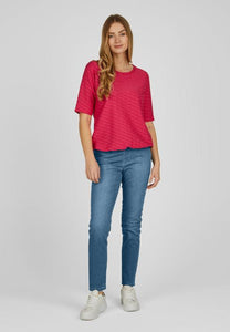 114301- Magenta Textured Round Neck TShirt- Rabe