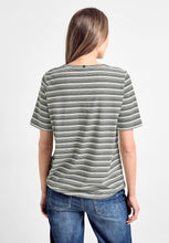 Load image into Gallery viewer, 321138- Fine Stripe TShirt w/ wording Print- Khaki- Cecil