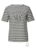 Load image into Gallery viewer, 321138- Fine Stripe TShirt w/ wording Print- Khaki- Cecil