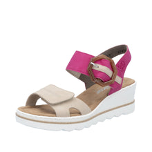 Load image into Gallery viewer, 67476-31 - Pink and Cream Buckle Wedge Sandal - Rieker