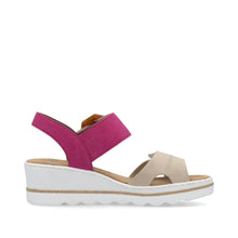 Load image into Gallery viewer, 67476-31 - Pink and Cream Buckle Wedge Sandal - Rieker