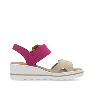 67476-31 - Pink and Cream Buckle Wedge Sandal - Rieker