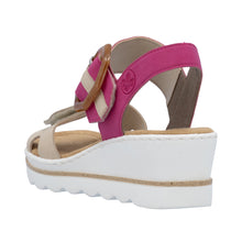 Load image into Gallery viewer, 67476-31 - Pink and Cream Buckle Wedge Sandal - Rieker