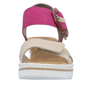 67476-31 - Pink and Cream Buckle Wedge Sandal - Rieker