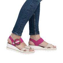 Load image into Gallery viewer, 67476-31 - Pink and Cream Buckle Wedge Sandal - Rieker