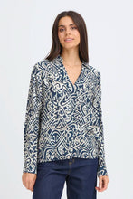 Load image into Gallery viewer, Art Lines Navy Print Blouse - Fransa